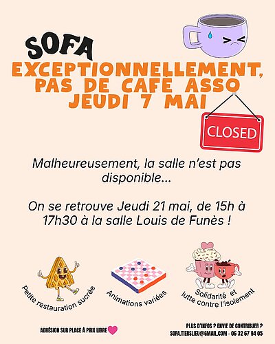 Pas de café asso jeudi 7 mai