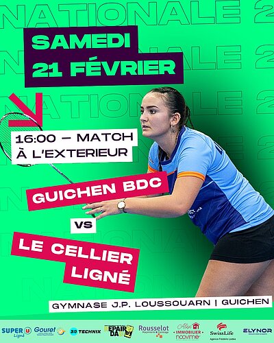 🏸 LeCLUB en déplacement à Guichen – Nationale 2